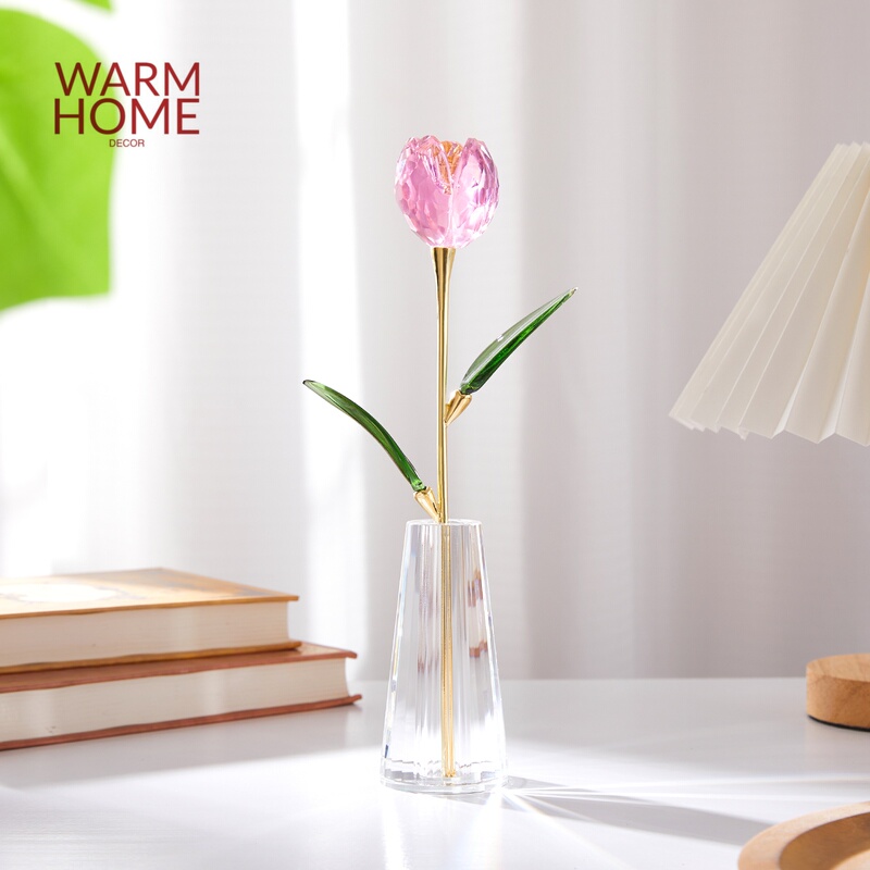 Warm Home Crystal Vase Single Tulip Desktop Ornament Decorative Glass Transparent Creative Gift for Friends Warm Home Crystal Vase Single Tulip Desktop Ornament Decorative Glass Transparent Creative Gift for Friends