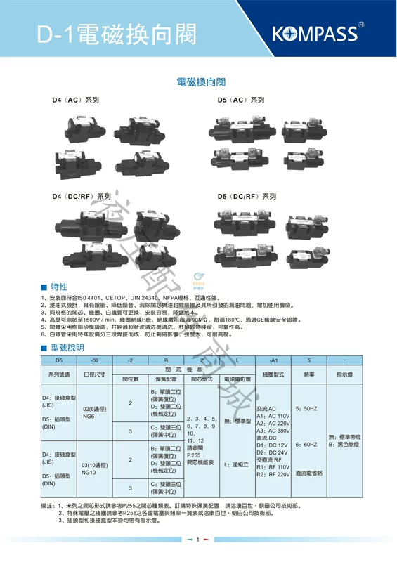 van thuy luc 1 chieu Van đảo chiều điện từ KOMPASS D5-02-2B2 3C2 3C3 3C4 3C5 3C6 2D2 điện van thủy lực 5 3 cấu tạo van điện từ thủy lực