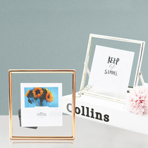 Nordic ins square transparent glass metal small photo frame Childrens table image frame Happy word diy handprint picture frame
