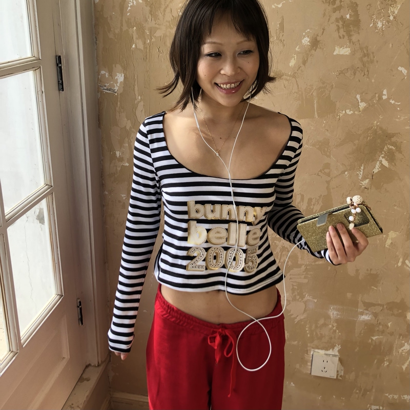 Bunnybelle Vintage Striped Gold Foil and Rhinestone Backless Top