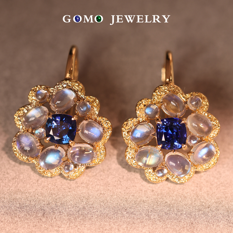 Guomao Jewelry Natural 1 Carat Royal Blue Sapphire Earrings for Women Moonstone Flower-Shaped Ear Hook Earrings Gift Guomao Jewelry Natural 1 Carat Royal Blue Sapphire Earrings for Women Moonstone Flower-Shaped Ear Hook Earrings Gift