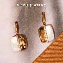 Guomao jewelry natural white fritillary 18K gold diamond inlaid ear clip earrings drop earrings premium ear design