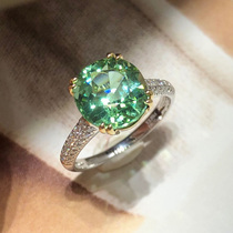 Guomao jewelry natural round mint green tourmaline ring 18K gold diamond inlaid female ring simple custom section