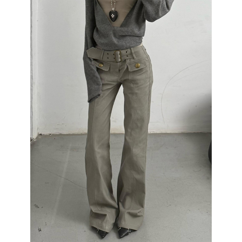 American-Style Spicy Girl Functional Low-Waist Cargo Pants for Women, New Summer Vintage Pants with a Sense of Design, Loose Gray Straight-Leg Pants American-Style Spicy Girl Functional Low-Waist Cargo Pants for Women, New Summer Vintage Pants with a Sense of Design, Loose Gray Straight-Leg Pants