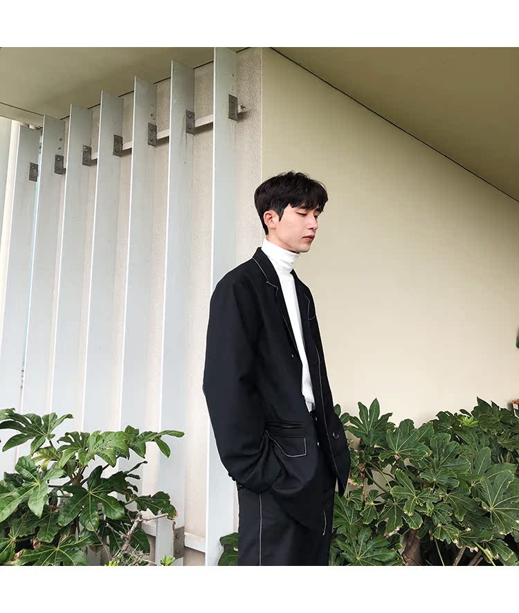 Jin Nanyu tự chế Hàn Quốc mùa thu sản phẩm mới hit màu Mingza line đen giản dị phiên bản lỏng phù hợp với nam áo vest nam trung niên