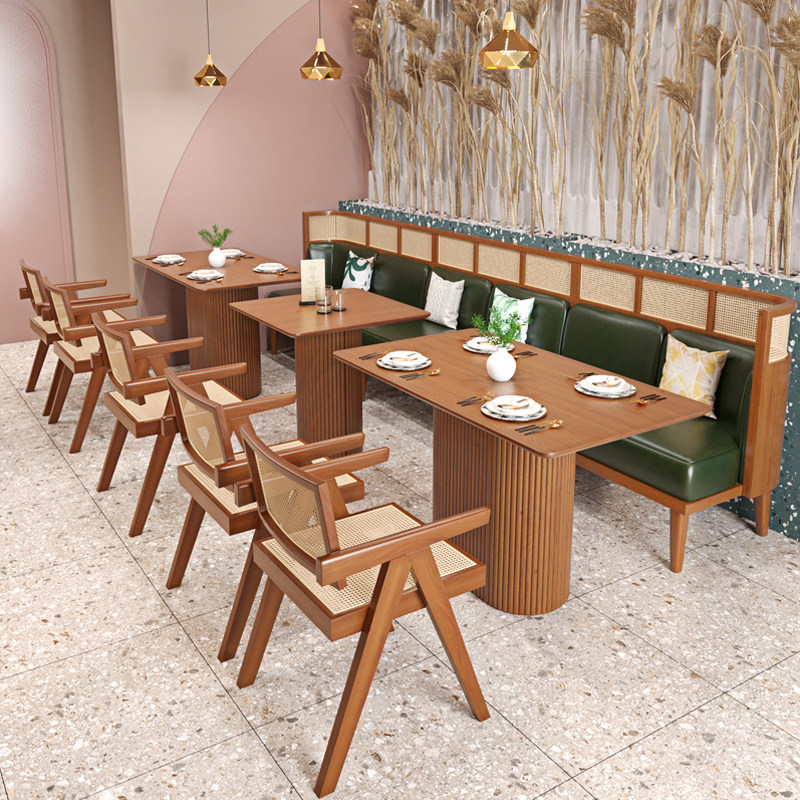 Dining Room Solid Wood Cassette Customized Chvine Dining Chair Chain Dining Room Southeast Asia Wind Hotel Café Table And Chairs Combination