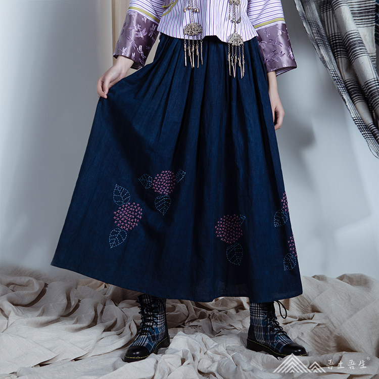 New My native spring and summer Classic style long dress cotton linen hand nag embroidered embroidered embroidered flower pattern vegetative nepotism