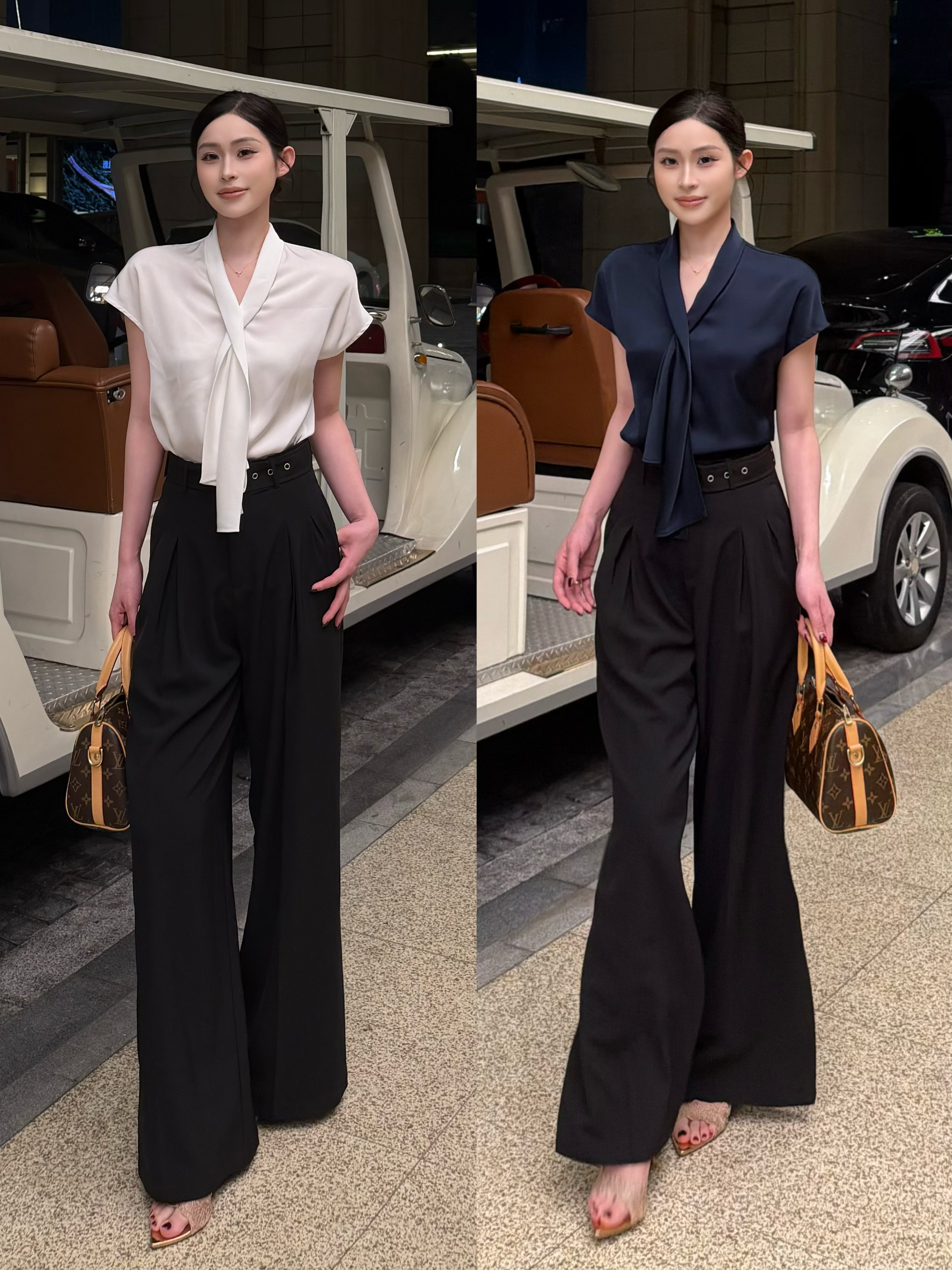 PANPANSTUDIO韩系简约通勤职场女四季款宽松缎面衬衫阔腿裤套装