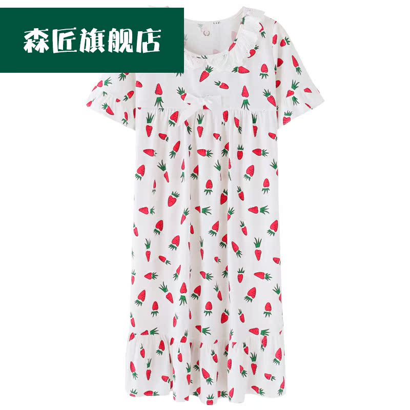 Pajama ngủ cô gái mùa hè váy ngắn tay phiên bản Hàn Quốc của sinh viên dễ thương phụ nữ có thai lỏng mặc váy midi kích thước.