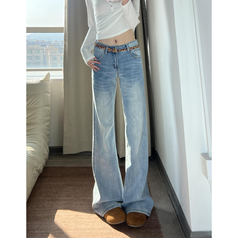 Light Blue Low-Waisted Flared Jeans for Women, 2026 Summer New Style, Petite, Slimming, Non-Tight, Flared Floor-Length Pants