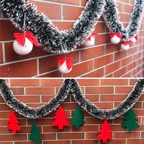 Christmas decoration dark green white edge wool ribbon Christmas tree hanging lights garland pendant rattan scene arrangement