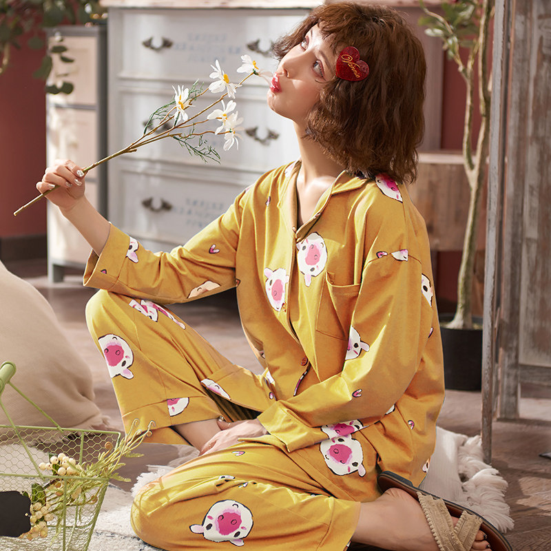 Pregnant Woman Sleepwear Spring Summer Months Subsuit Pure Cotton Long Sleeve Maternal Breastfeeding Spring Autumn Season Out Breastfeeding Suit Home Conserved