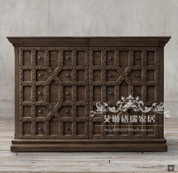 American country solid wood ten drawers drawer locker retro rivet oak storage cabinet original design