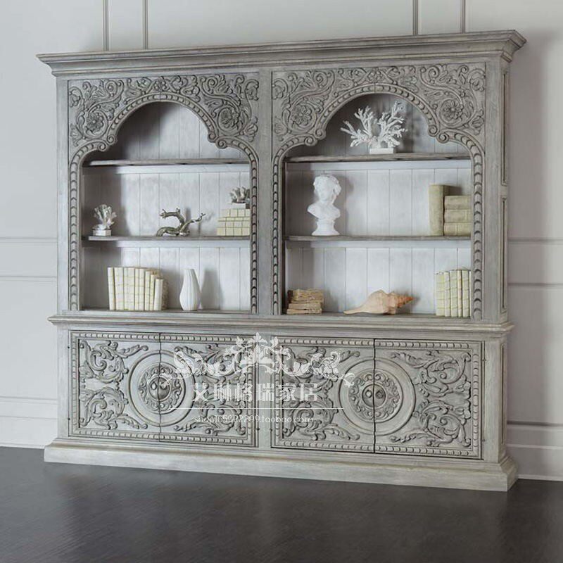 American countryside solid wood carved bookcase log retro to make old display case L' Oostyle oak containing cabinet dining cabinet