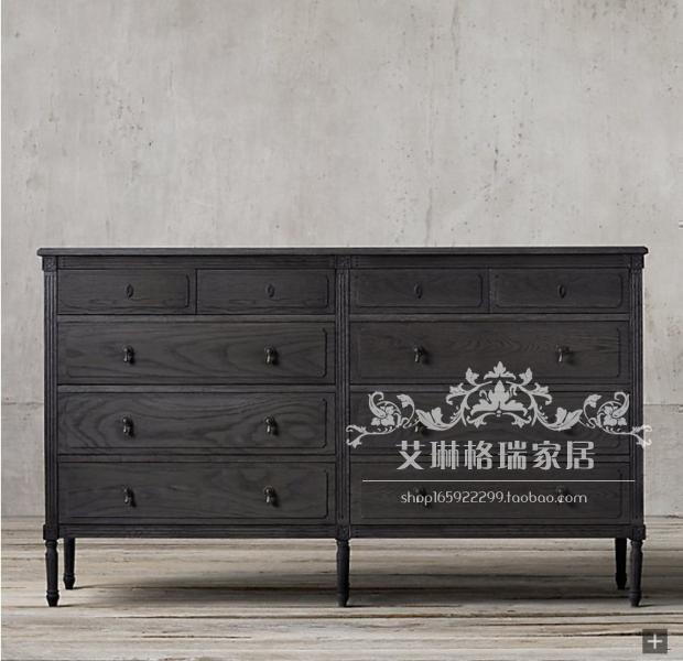 American solid wood drawer cabinet light luxury storage cabinet 10 drawer cabinet living room porch cabinet retro modern locker storage cabinet