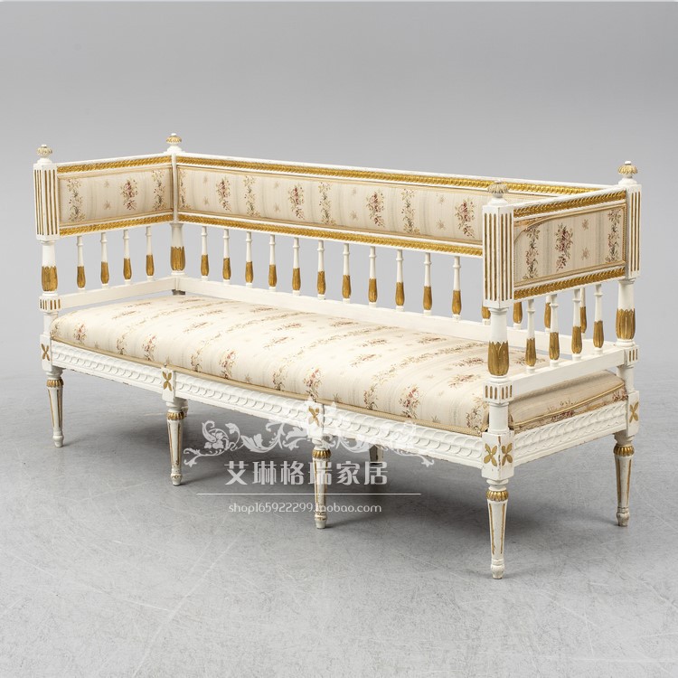 European luxury solid wood carving cloth fabric assembled Belgian French-style American vintage to make old triple sofa design