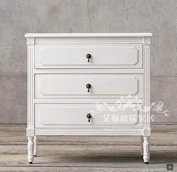 Export European and American solid wood bedside cabinet French retro American country three-pumping elegant white side cabinet bedside storage cabinet