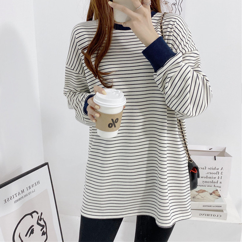 Increased code for pregnant women T-shirts spring autumn long sleeves bottom blouses pure cotton 100 lap streaks casual blouses for lactation laces