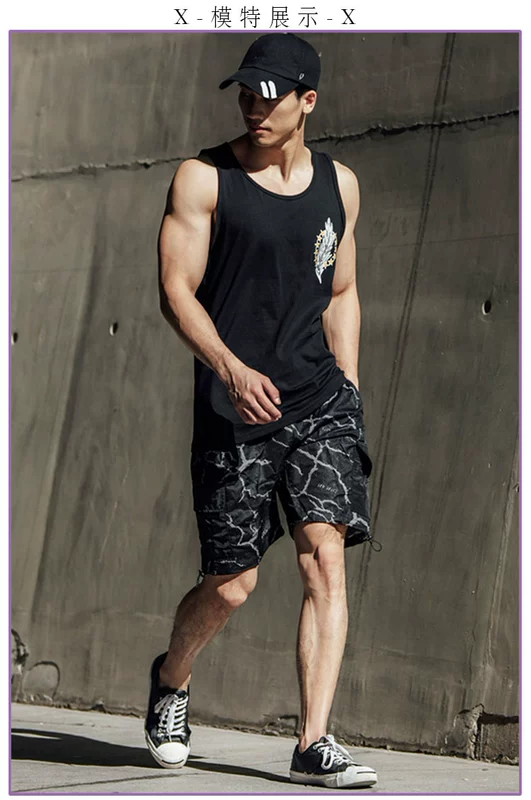 2019 vest mới nam xu hướng cá tính thương hiệu xu hướng lỏng lẻo vai thể thao cotton thể thao bãi biển vest tay - Áo vest cotton áo vest trung niên