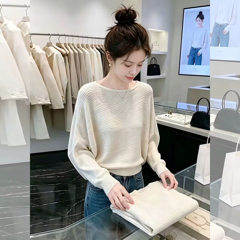Lazy Style Soft and Relaxed Batwing Sweater for Women, 2026 Autumn and Winter Korean Style Simple Knit Top