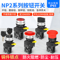 NP2 flat head button switch with light mushroom button power emergency stop 22mm emergency stop key button Select Newu