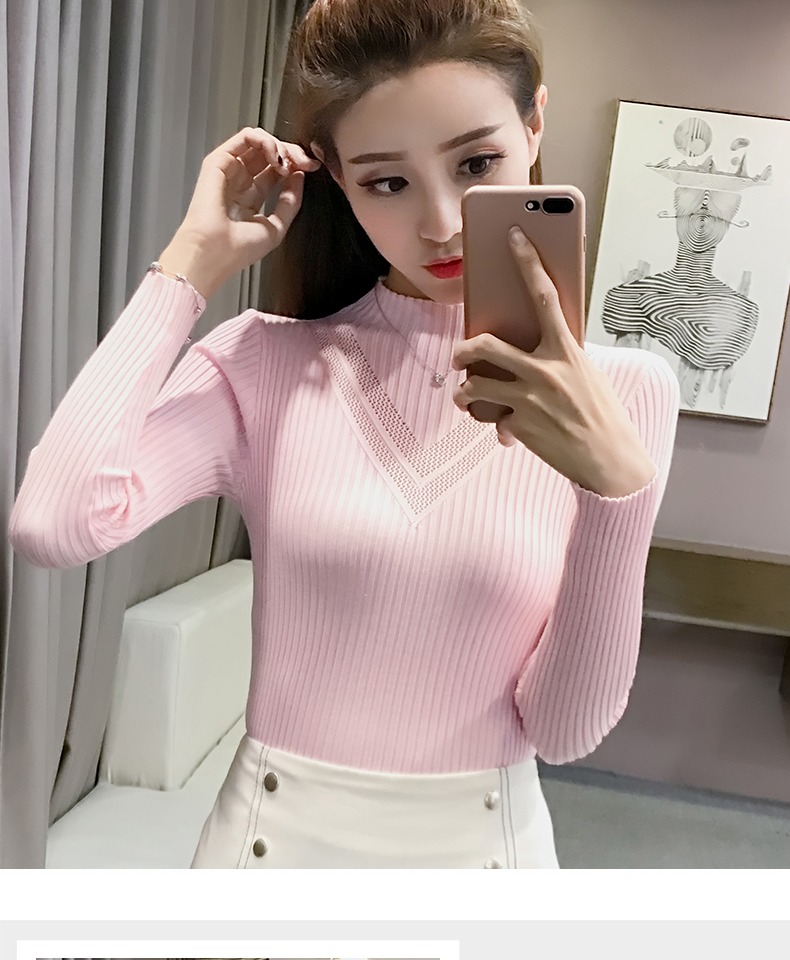 Phiên bản Hàn Quốc của áo len dài cổ nhỏ bó sát mỏng vừa vặn 2018 thu đông mùa thu mới áo len form rộng