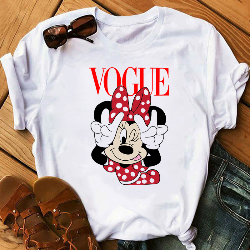 Châu Âu và mùa hè Mỹ vỡ dọc ngón giữa in phim hoạt hình ngắn tay T-shirt của phụ nữ lỏng lẻo vừa vặn tròn cổ áo ed-out thương hiệu thủy triều