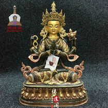 Nepal high-grade copper five-color carved inlaid four-arm Guanyin Bodhisattva statue Shakya family craft height 33cm