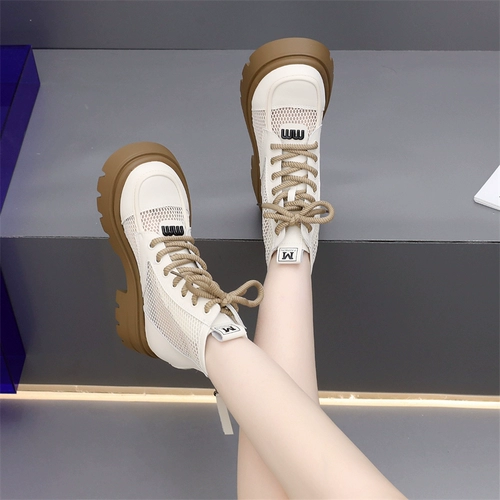 Martens, летние тонкие дышащие короткие сапоги на платформе в английском стиле, ботинки, коллекция весна 2024 года, из натуральной кожи, в британском стиле