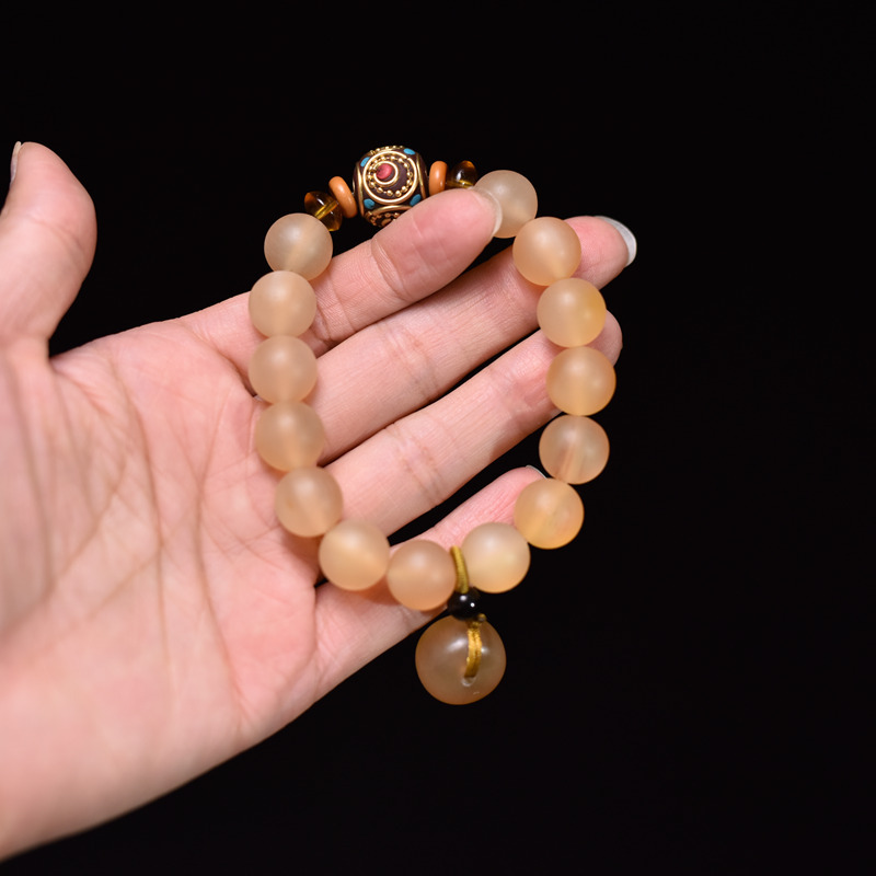 Tibetan Natural Yak Horn Buddha Bead Bracelet for Women, Ethnic Style Bracelet with Peace Charm
