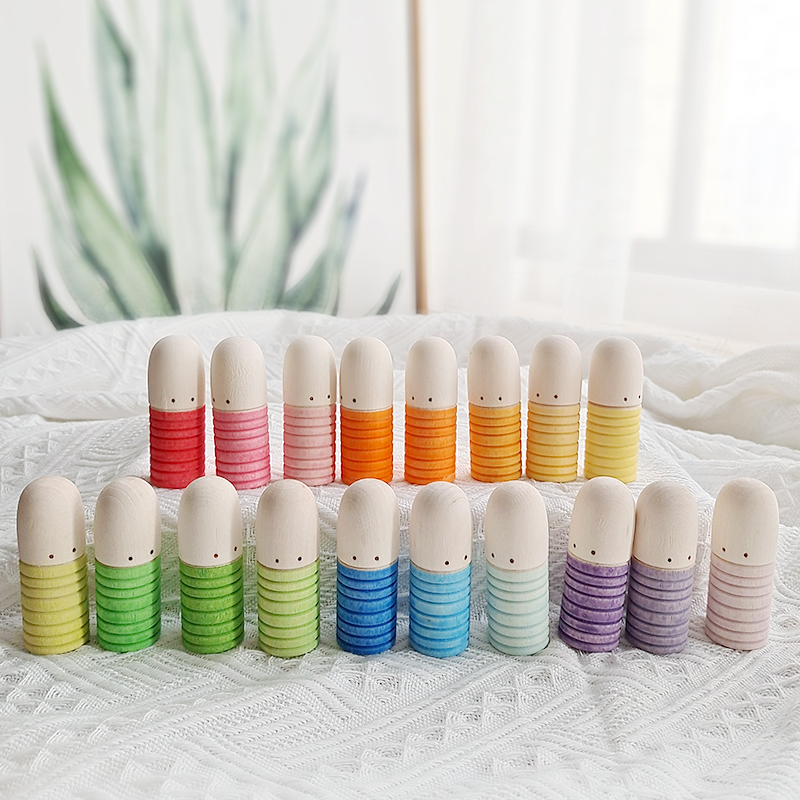 Small puppet decoration rainbow color ring building blocks children's scene construction toys Waldorf small cute early education particles
