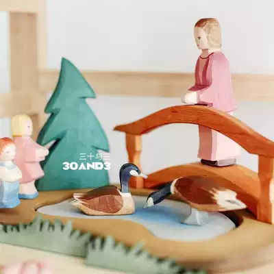 Handmade wooden animals Children's scene construction toys Lake glacier meadow River natural scenery ornaments ins
