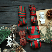 Christmas Ribbon Red and Green Stripes Golden Silk Christmas Gift Gift Box Packaging Ribbon