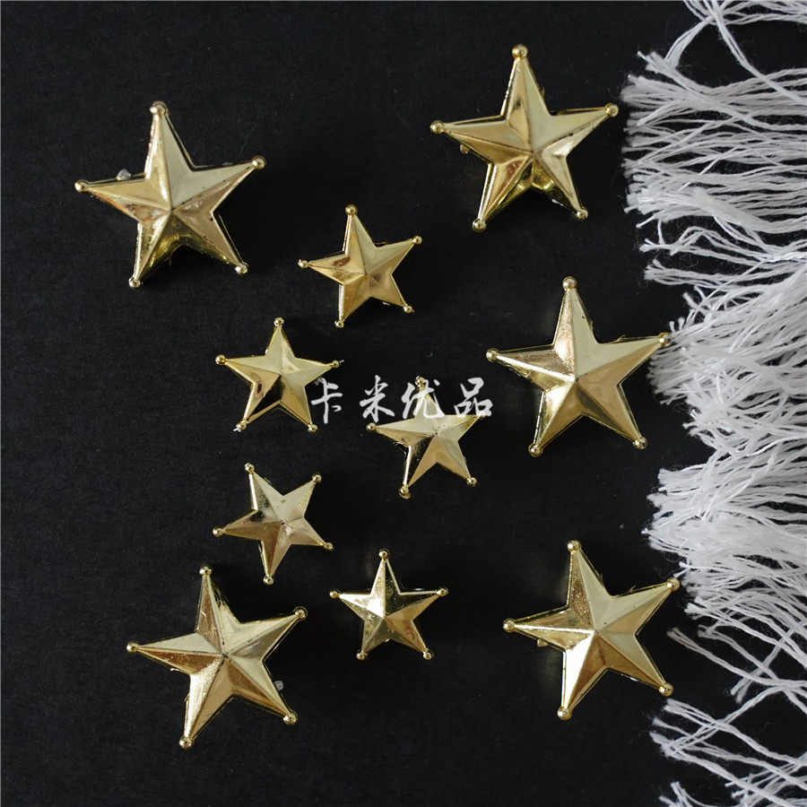 Golden stereo pentagram plastic with jack DIY accessories Mini Christmas tree top stars Decorative Accessories Props