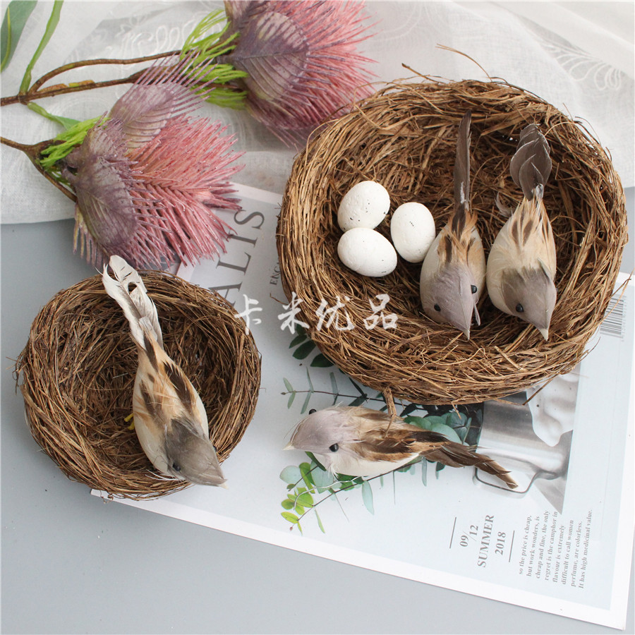 zakka original seaweed hand-woven weed bird's nest bird's nest photo props simulated feathered bird sparrow bird