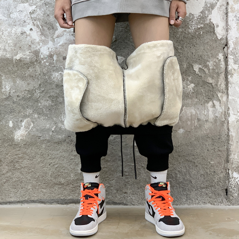 Lamb Suede Pants Men Plus Suede Thickened Winter Outwear Sports Pants Loose Bunch Foot Tide Casual Autumn Winter Sweatpants-Taobao
