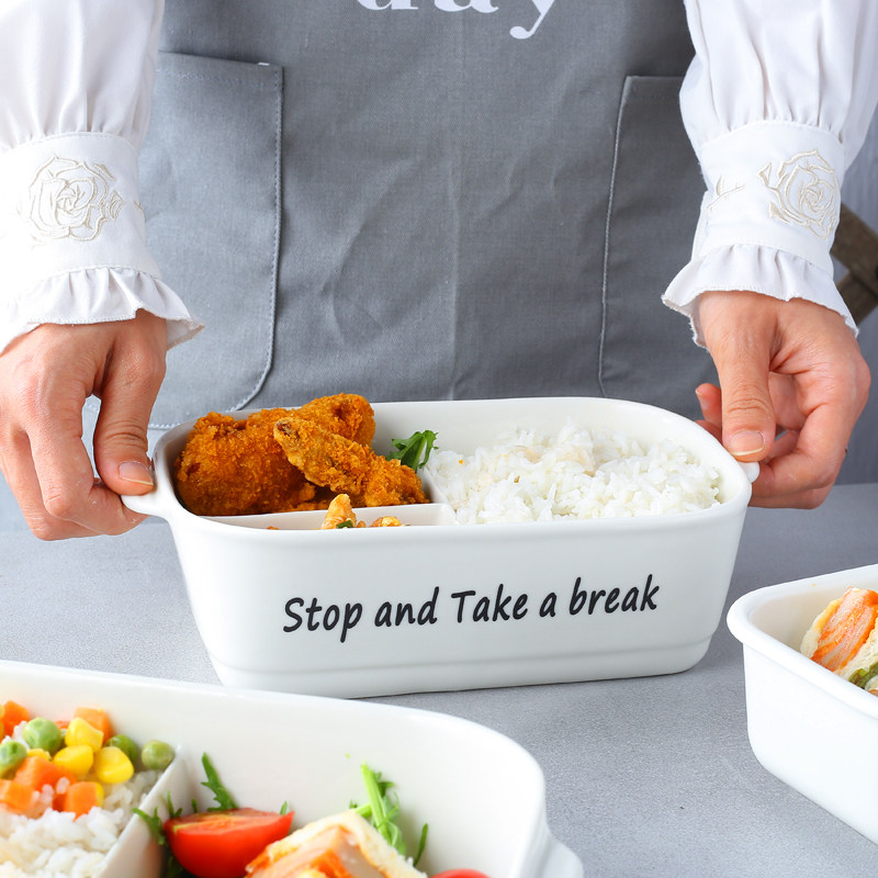 Ceramic Different Rice Bowl Divided with Lid Two or Three Groups Bowl Large Preservation Package Box