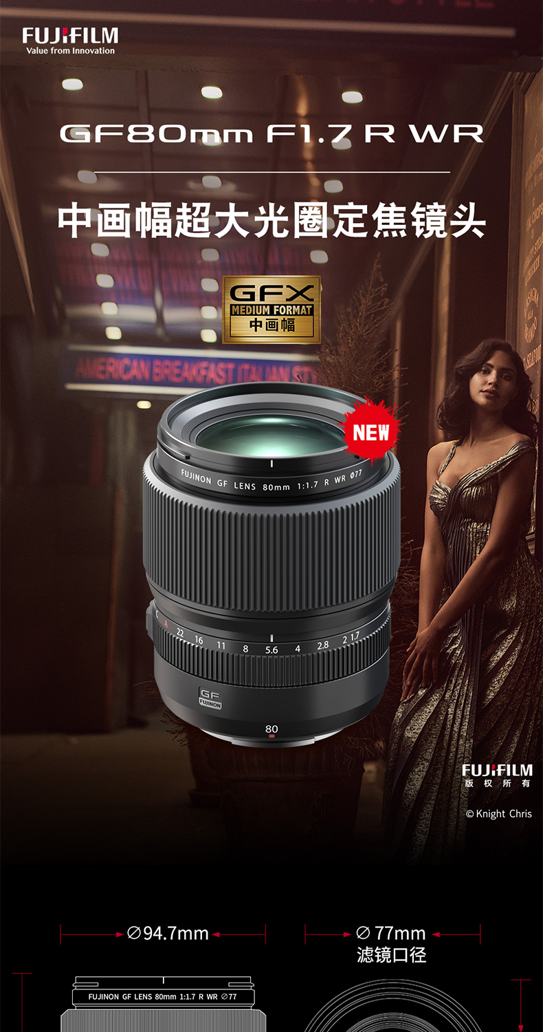 Fujifilm GF80mmF1 7 R WR frame GFX100S 50S lens GF80F1 7