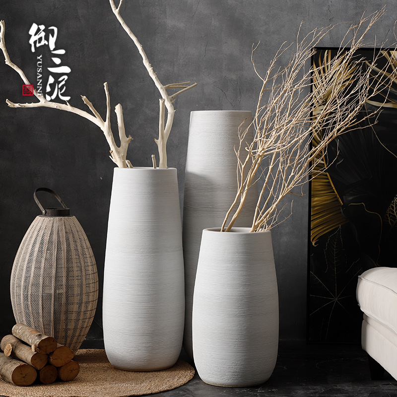 Artistic ceramic restoring ancient ways of large vases, dry flower POTS to I and contracted white thread gun barrel flowerpot furnishing articles in the living room