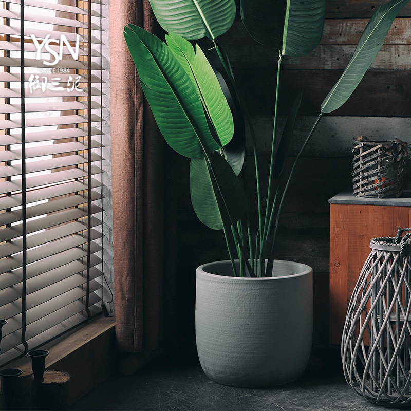 Cement color green, the plants hydroponics large - diameter indoor adornment balcony flowerpot creative contracted vase imitation ceramic cylinder northern Europe