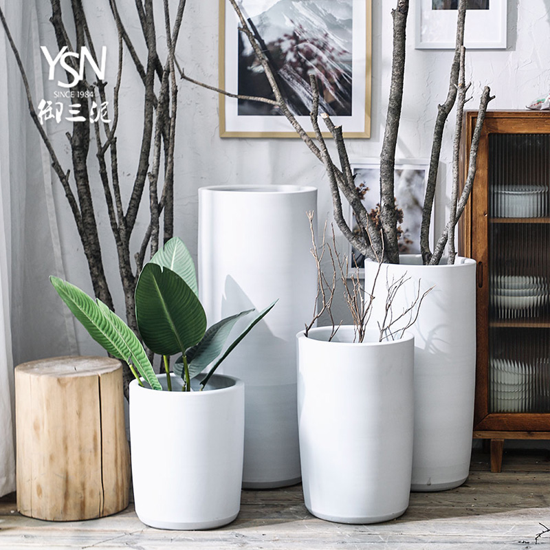 Royal three I and contracted white ceramic POTS decoration flower bed mud Nordic green plant to heavy big vase furnishing articles