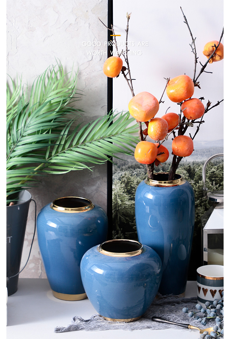 Contracted and I European ceramic vases, flower arrangement sitting room decoration home decoration dry flower is placed blue small POTS