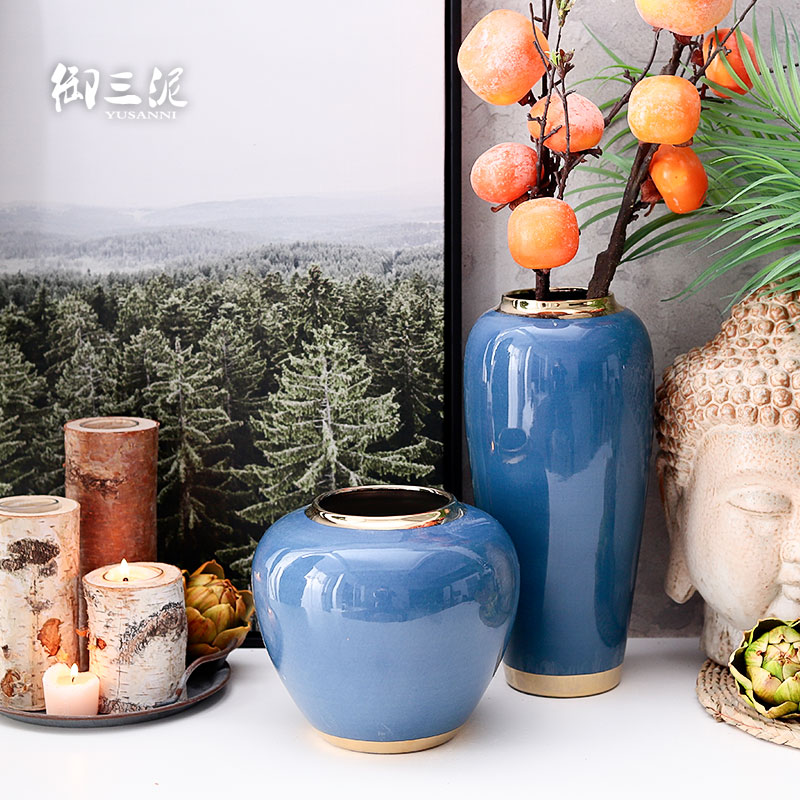 Contracted and I European ceramic vases, flower arrangement sitting room decoration home decoration dry flower is placed blue small POTS