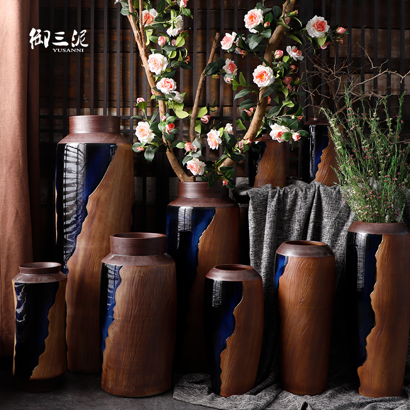 Simulation flower decoration light modern key-2 luxury jingdezhen ceramic vase landing flower arranging furnishing articles creative dried flowers sitting room