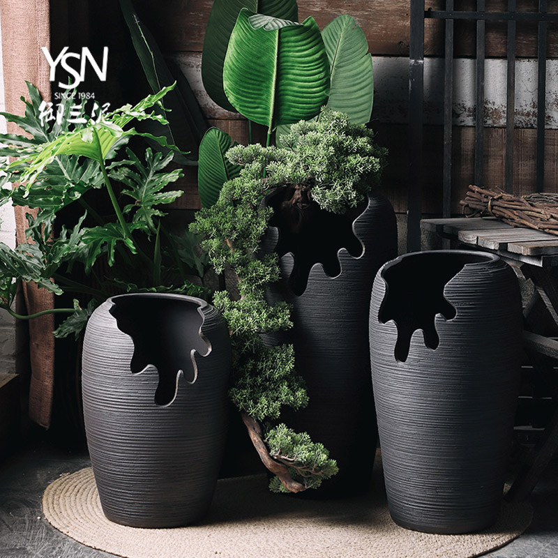 Royal three mud floor vase open fissure old running the fleshy basin furnishing articles be born black thread flowerpot special - shaped ceramic