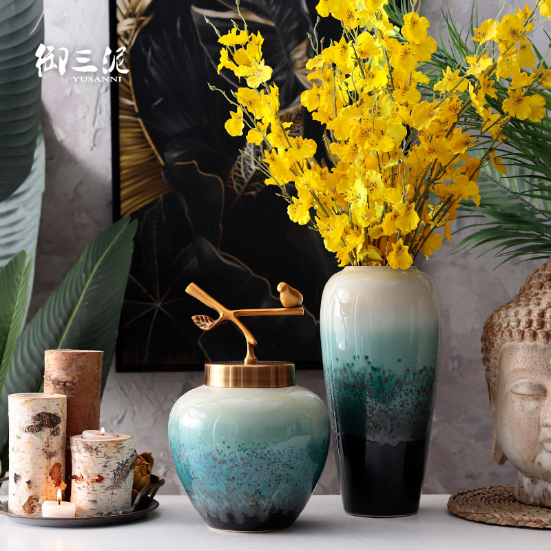 Dried flower adornment European ceramic glaze vase desktop household I and contracted sitting room of the new Chinese style flower arrangement furnishing articles