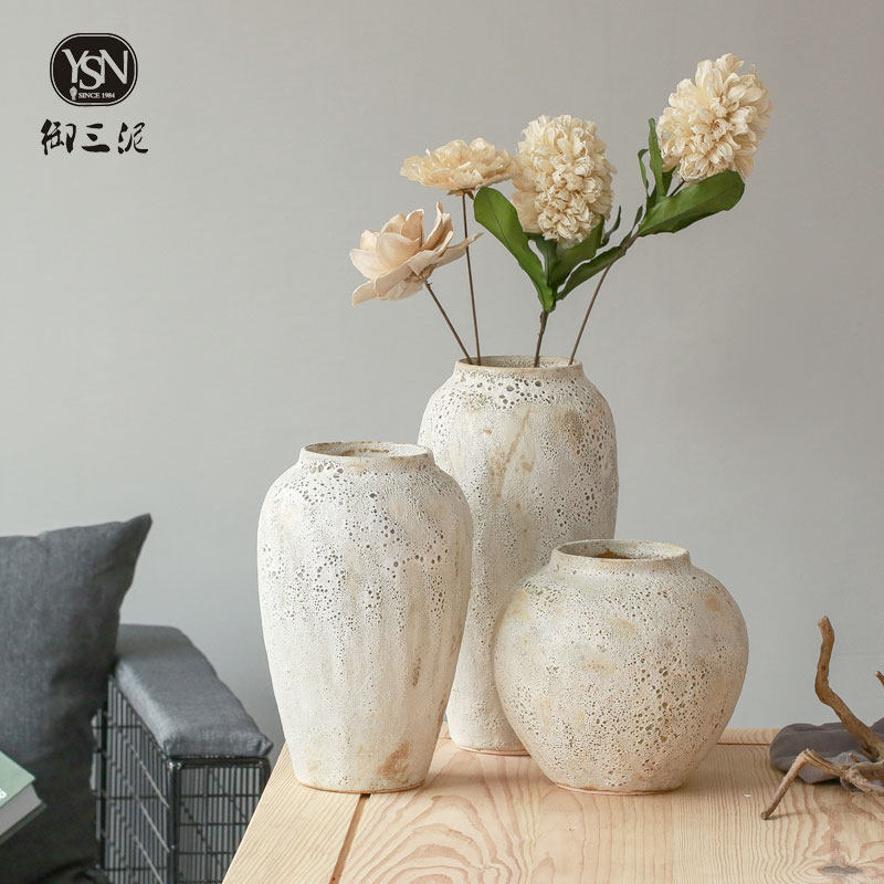 I and contracted dry flower ceramic flower vases ins furnishing articles to restore ancient ways small pure and fresh and decorative white thick clay POTS