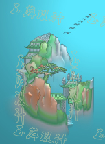 山水 房子 松树 精雕图 玉雕图