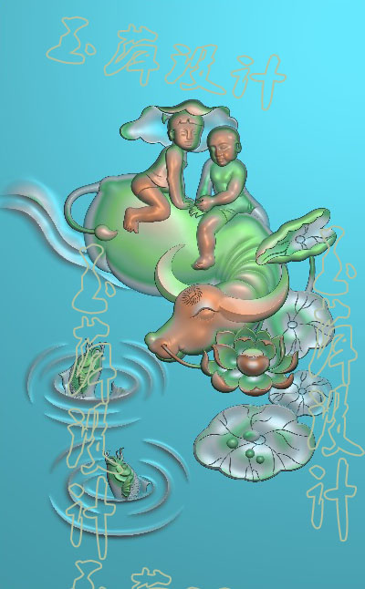 The Boy's Bull Bathing Bull Plot Finely Carved Figurades of the Jade Sculpture