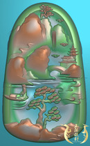 Landscape figure boat oval concave card exquisite carving jade carving